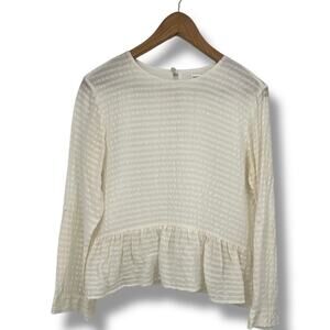 Club Monaco Striped Peplum Blouse Long Sleeve Roll Tab Classic Women's XS